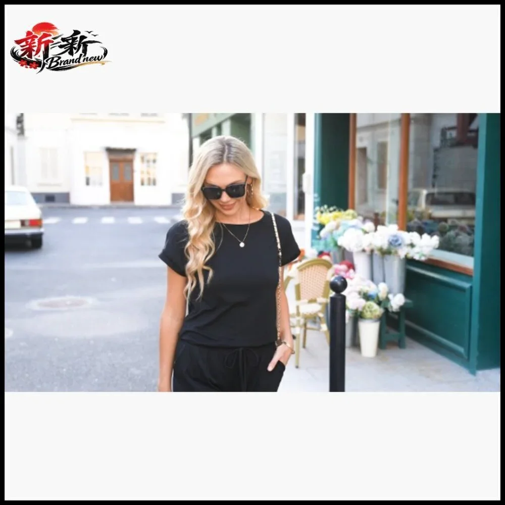 Polyester Jumpsuit with Drawstring, Side Pockets, Keyhole Back